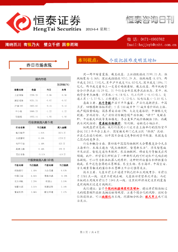 恒泰证券咨询日刊