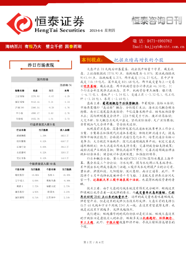 恒泰证券恒泰咨询日刊