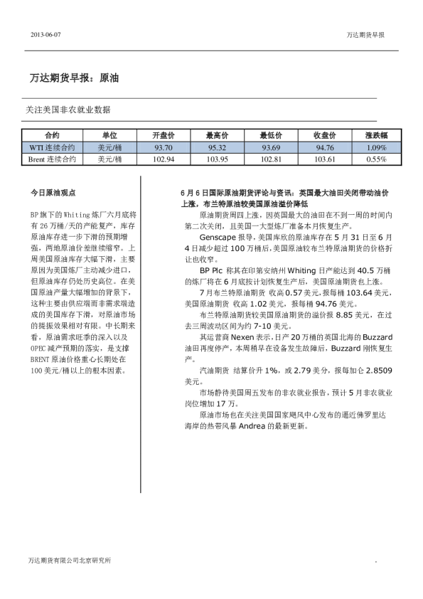 原油早报：关注美国非农就业数据