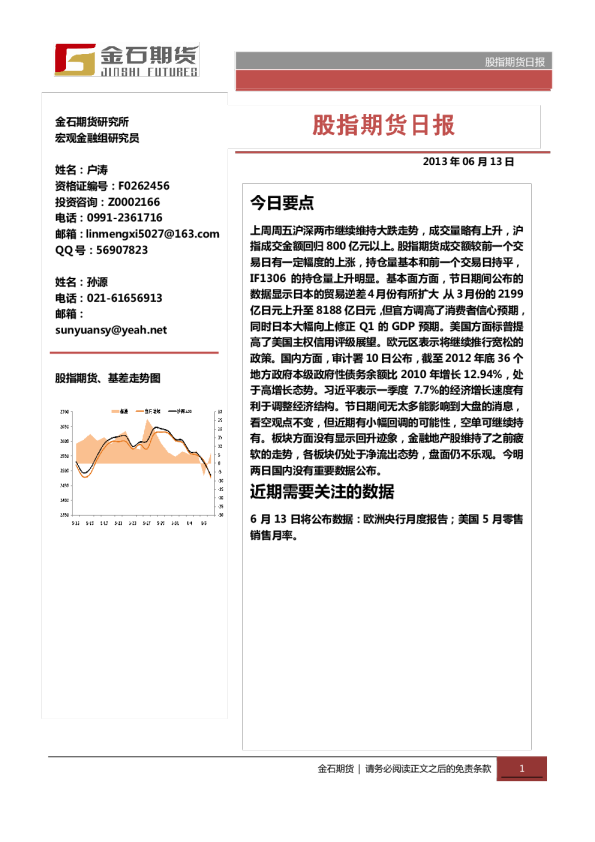 金石期货股指期货日报