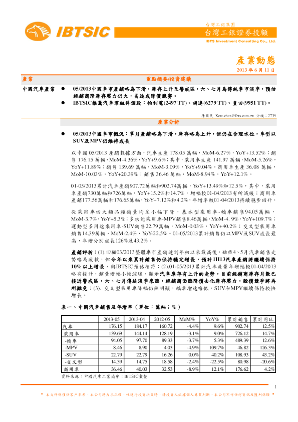 工银证券中国汽车行业动态