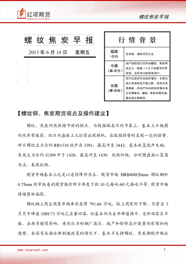 红塔期货螺纹焦炭早报