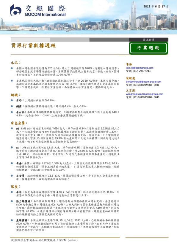 资源行业数据周报