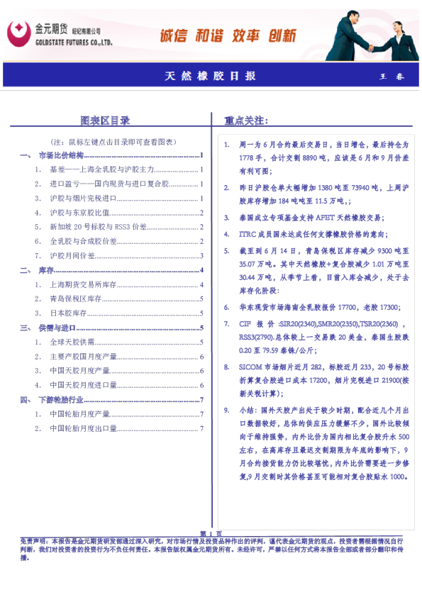 金元期货天然橡胶日报