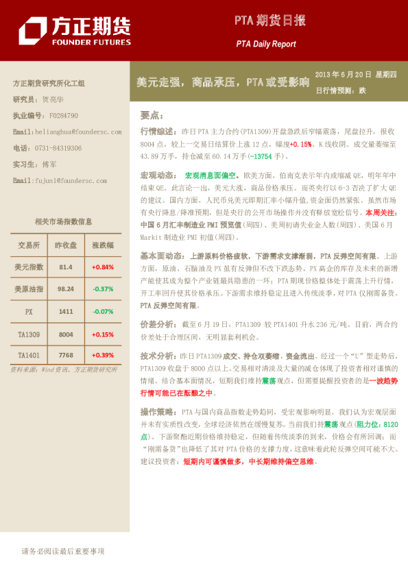 PTA期货日报：美元走强,商品承压,PTA或受影响