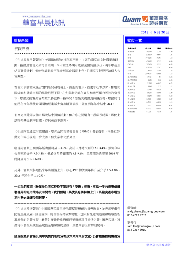 华富港股(6月20日)快讯