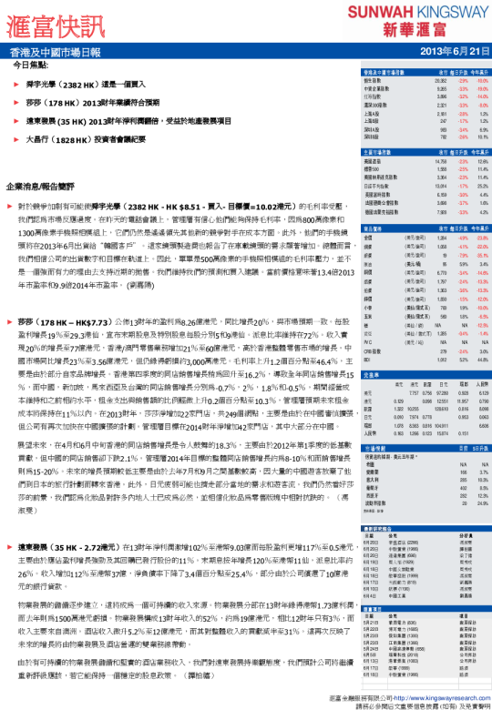 新华汇富香港及中国市场日报