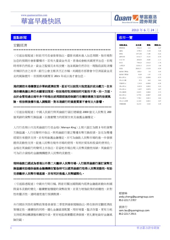 华富港股(6月24日)快讯