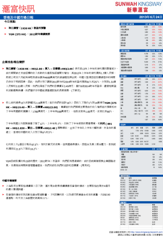 香港及中国市场日报