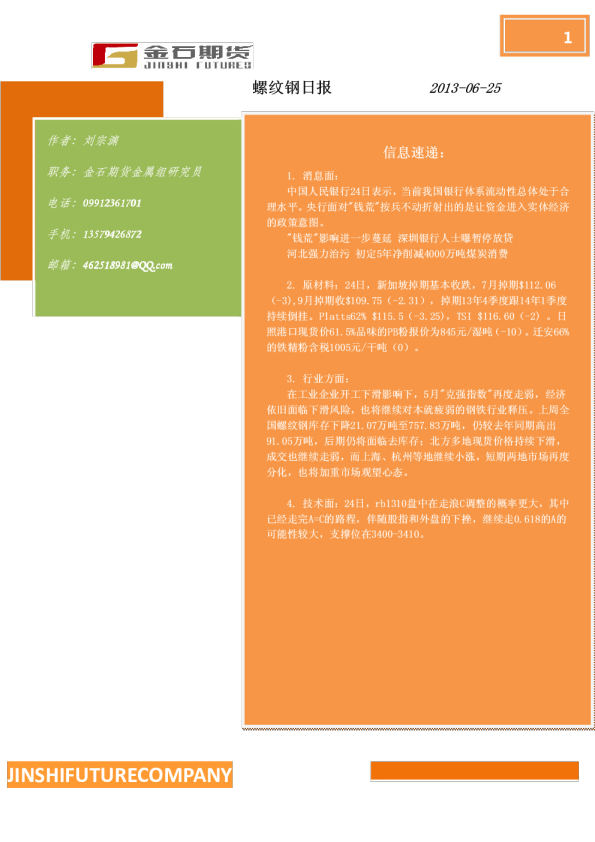 金石期货螺纹钢日报