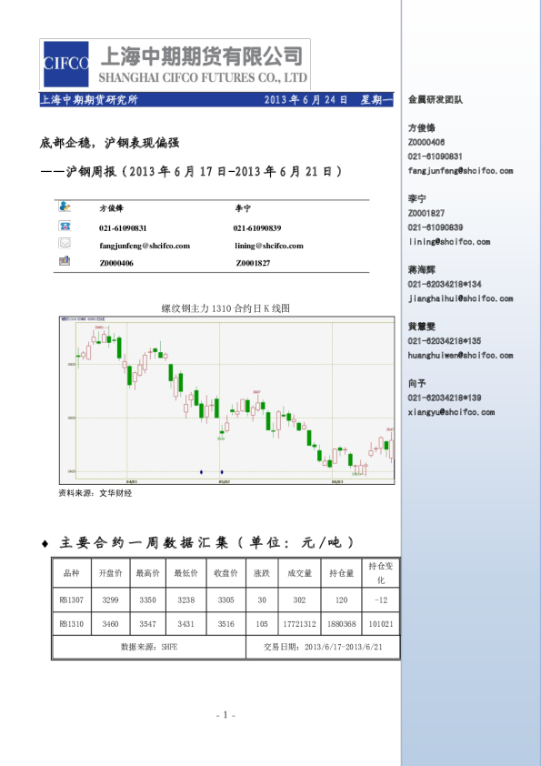 沪钢周报：底部企稳,沪钢表现偏强
