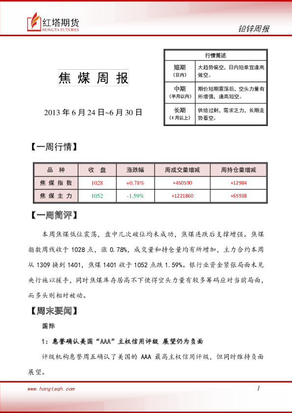红塔期货焦煤周报
