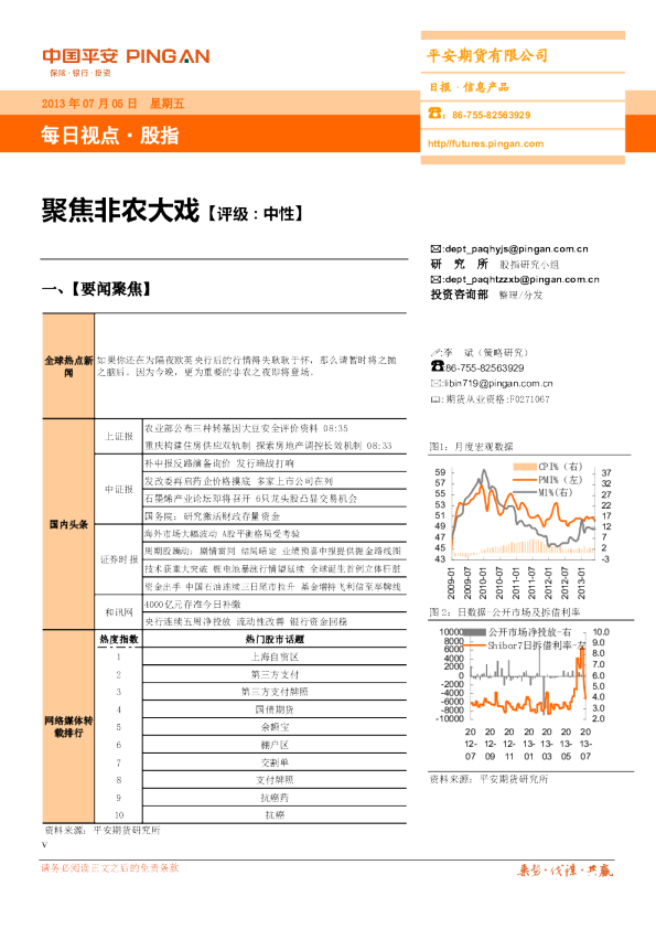 股指每日视点：聚焦非农大戏