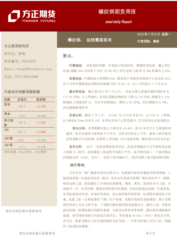 螺纹钢期货周报：延续震荡格局