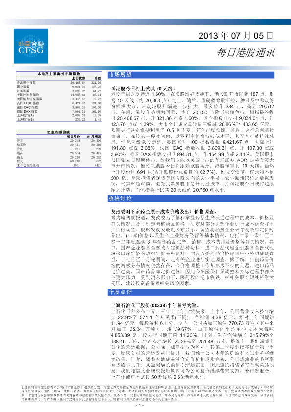 时富金融每日港股通讯