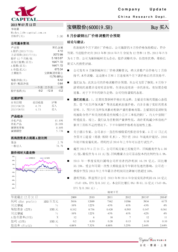 8月份碳钢出厂价格调整符合预期