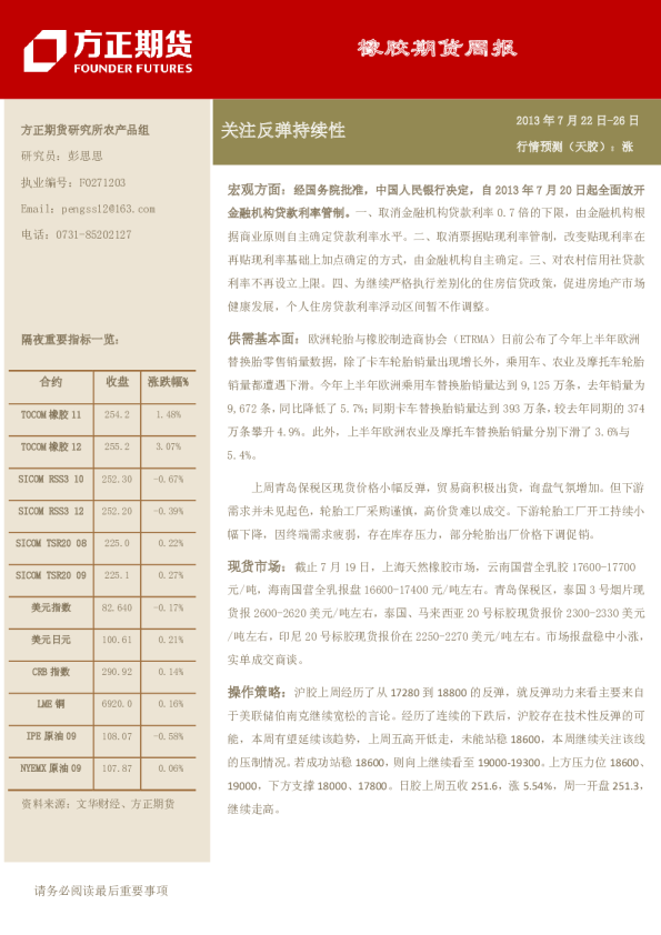 橡胶周报：关注反弹持续性