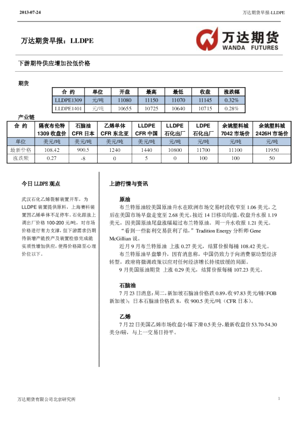 LLDPE早报：下游期待供应增加拉低价格