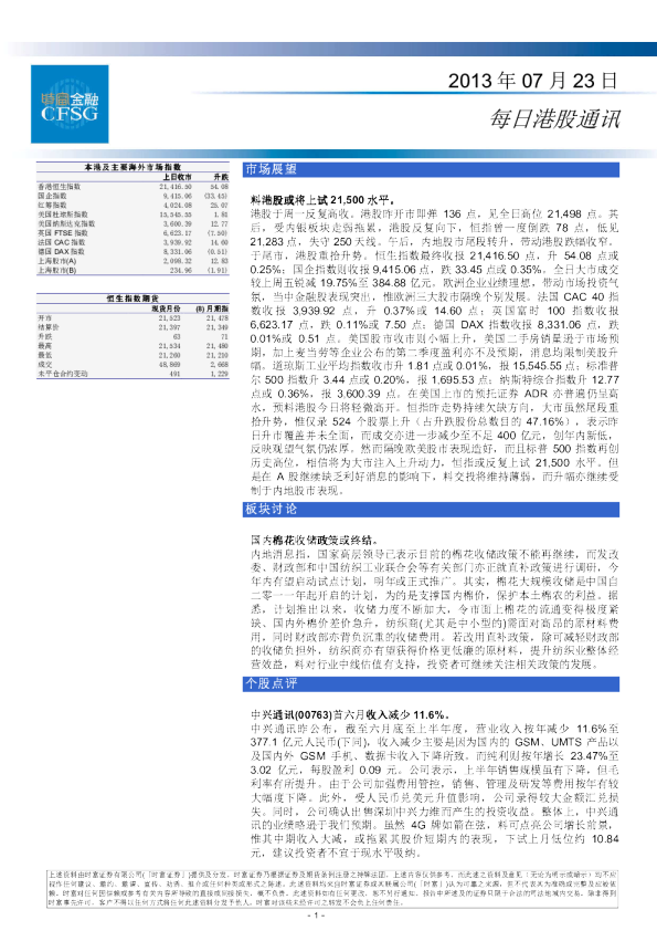 时富金融每日港股通讯
