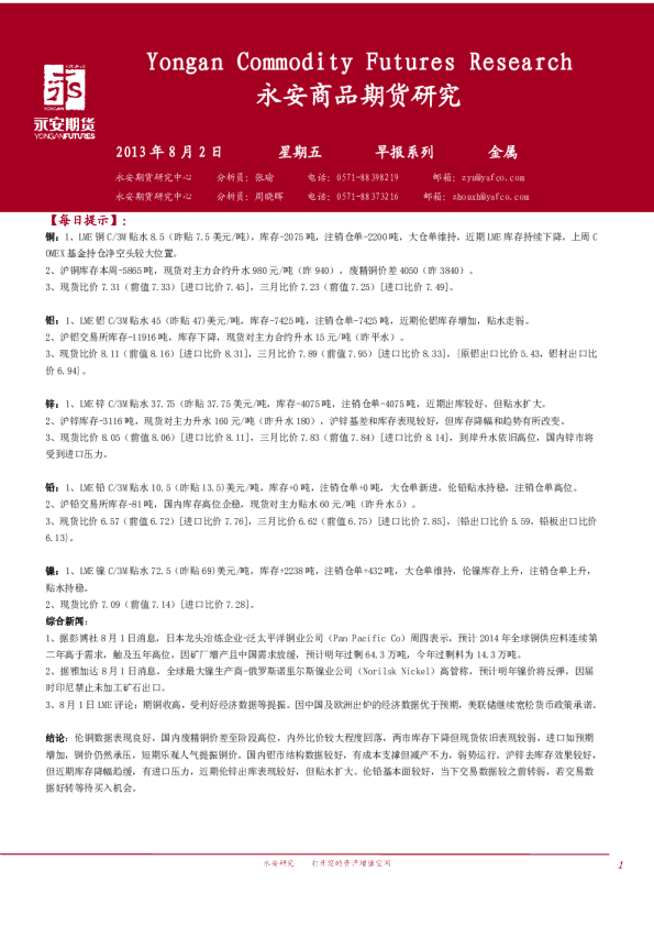 永安期货金属早报