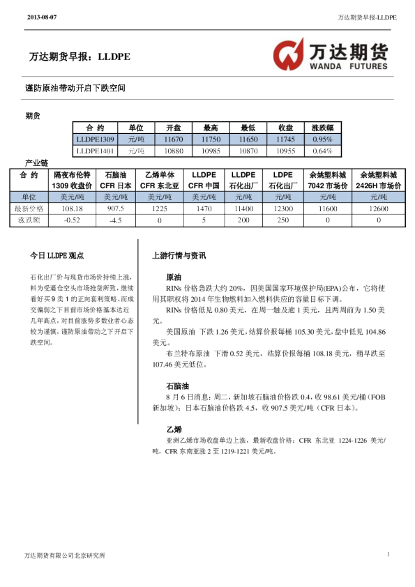 LLDPE早报：谨防原油带动开启下跌空间