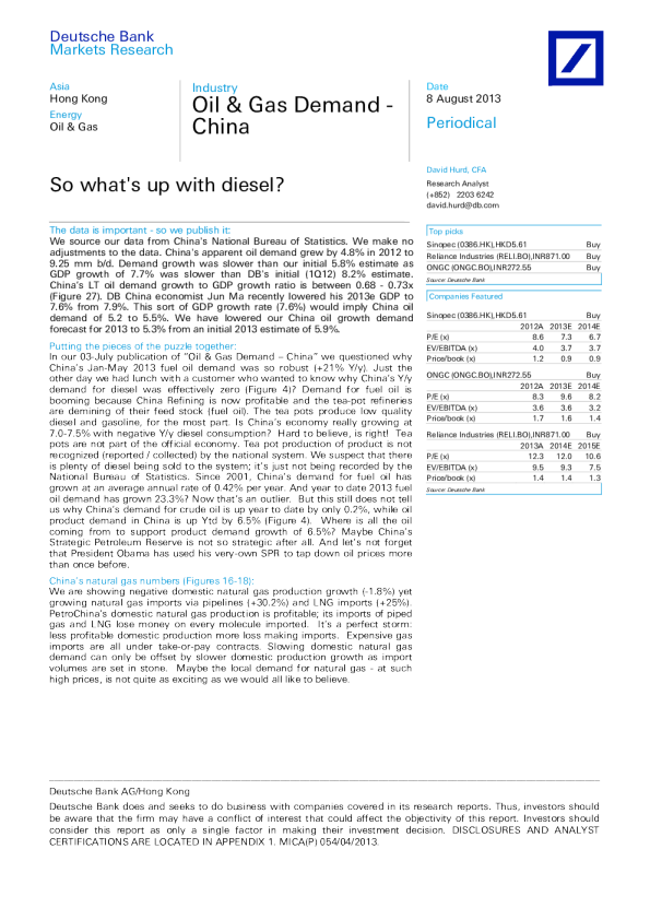 Oil & Gas Demand-China：So what's up with diesel?