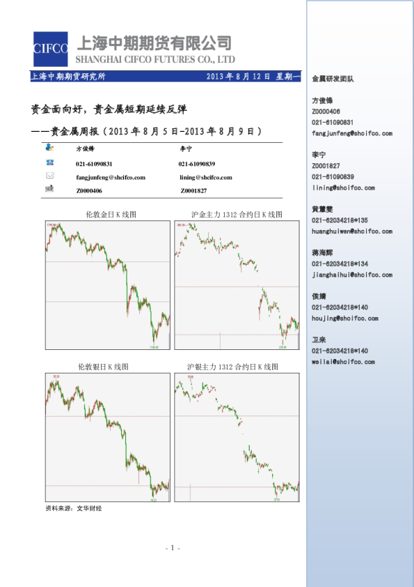 贵金属周报：资金面向好,贵金属短期延续反弹