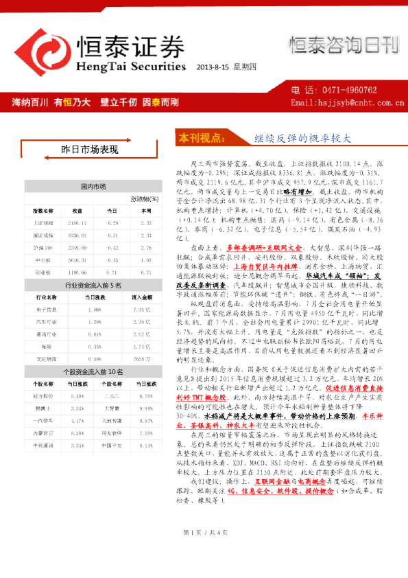 恒泰证券恒泰咨询日刊