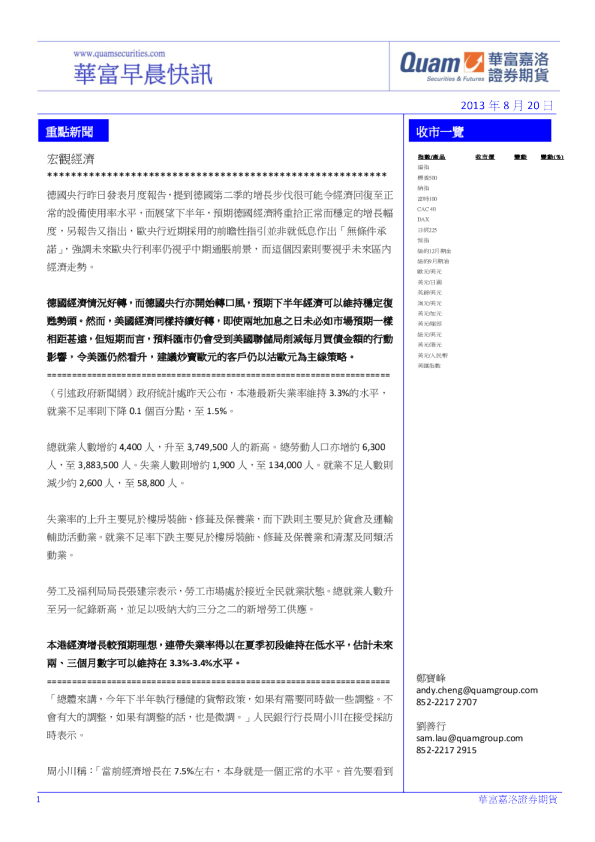 华富港股(8月20日)快讯