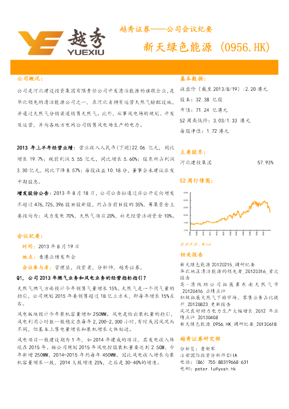 新天绿色能源：会议纪要