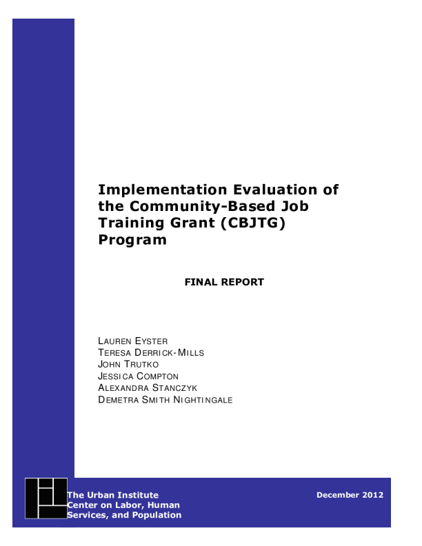 Implementation evaluation of the community based job training grant