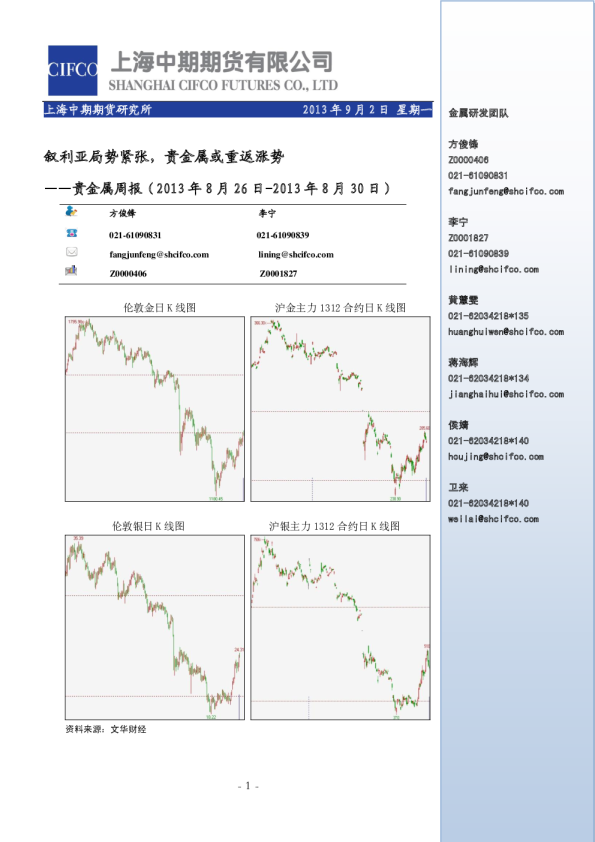 贵金属周报：叙利亚局势紧张,贵金属或重返涨势