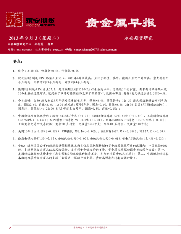 永安期货贵金属早报