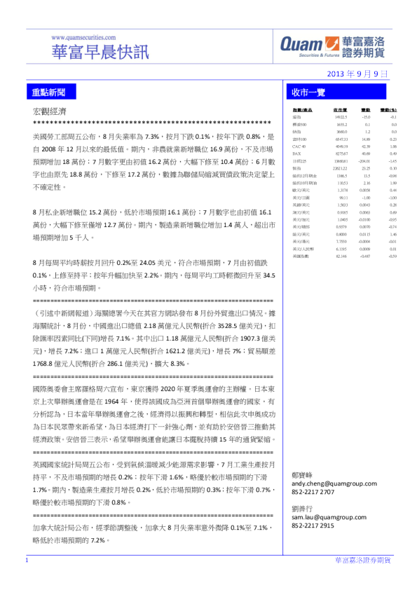 华富港股(9月9日)快讯