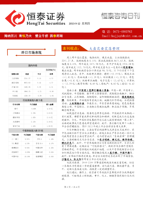 恒泰证券恒泰咨询日刊