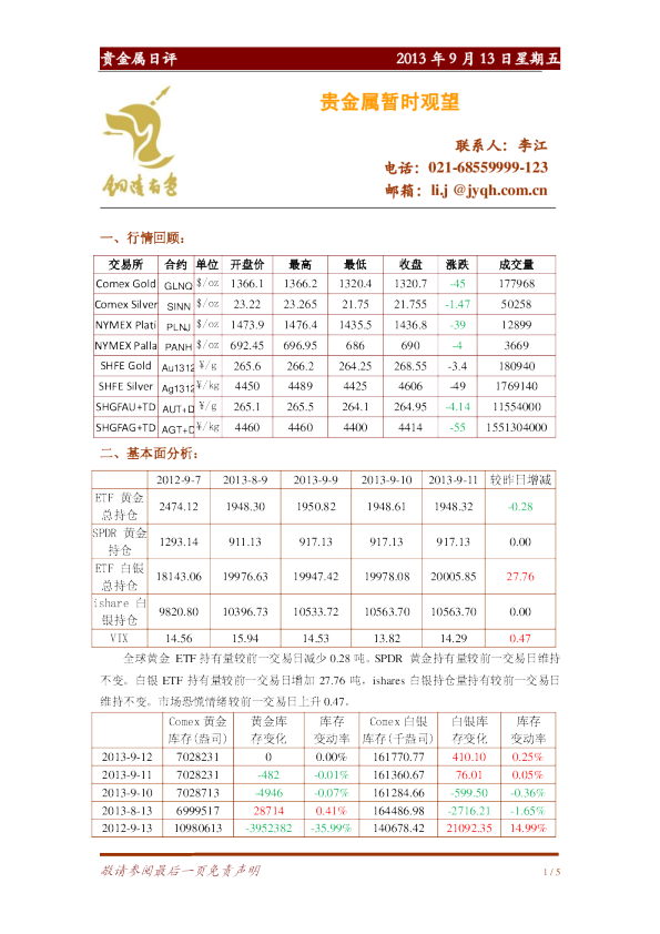 贵金属日评：贵金属暂时观望