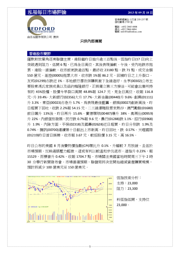 泓福证券每日市场评论
