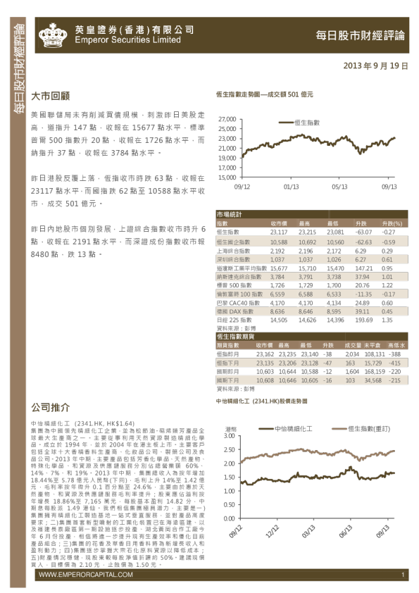 英皇证券每日股市财经评论