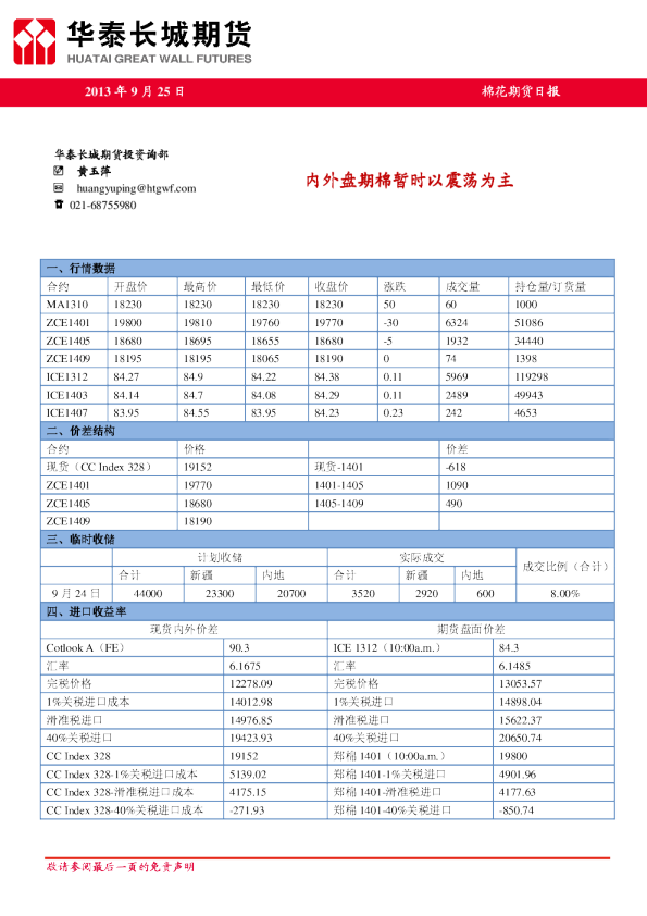 棉花期货日报：内外盘期棉暂时以震荡为主