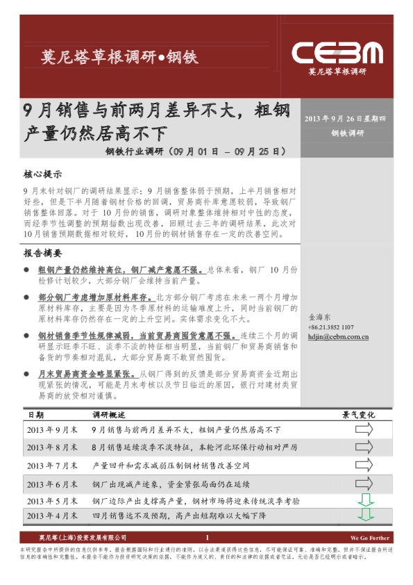 钢铁行业调研：9月销售与前两差异不大,粗钢产量仍然居高不下