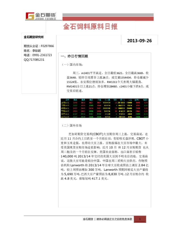 金石饲料原料日报
