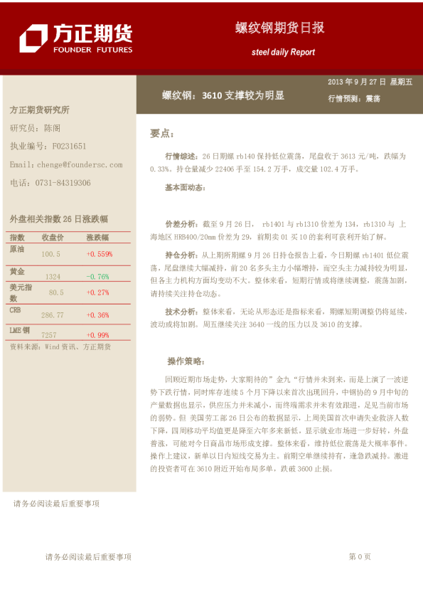 螺纹钢日报：3610支撑较为明显