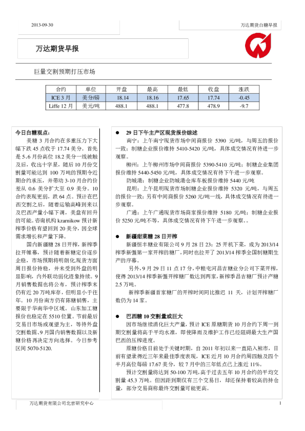 白糖早报：巨量交割预期打压市场
