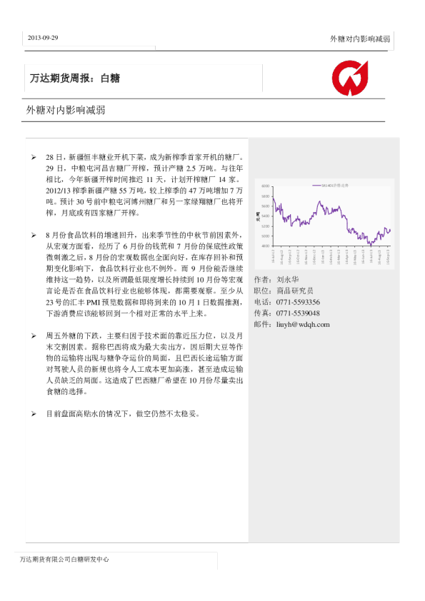 白糖期货周报：外糖对内影响减弱