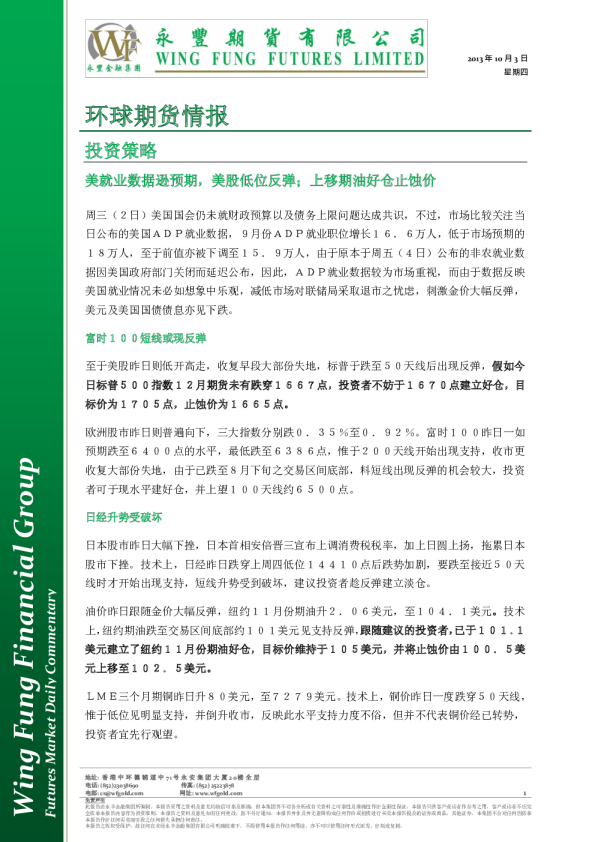 永丰金融环球期货情报