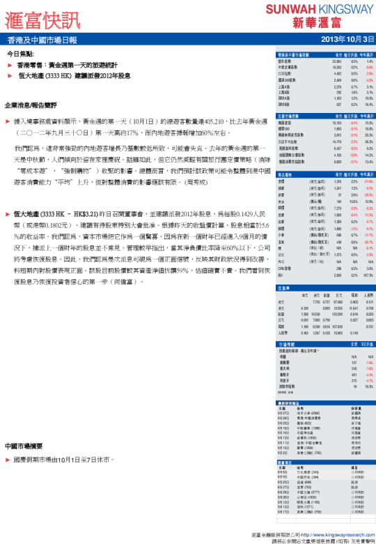 新华汇富香港及中国市场日报