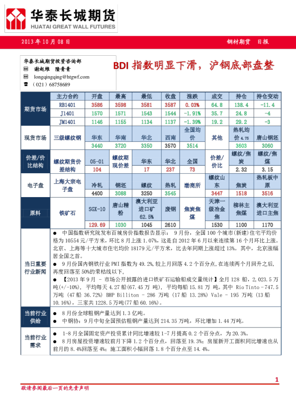 钢材期货日报：BDI指数明显下滑,沪钢底部盘整