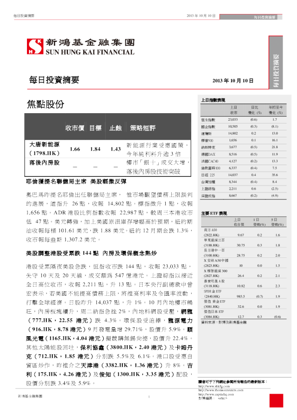 新鸿基每日投资摘要