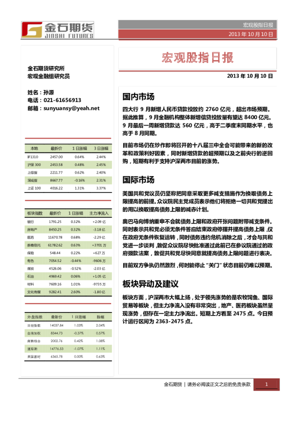 金石期货宏观股指日报