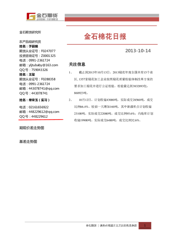 金石期货棉花日报